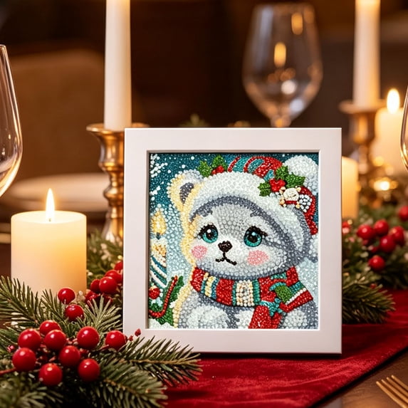 Christmas Diamond Art Kit, 7.09in Christmas printed canvas with Frame Holiday Craft Gift