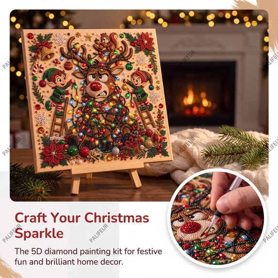 Christmas Diamond Art Kit DIY Pearl Painting with Photo Frame, Holiday Decor for Adults, Relaxing Craft Gift by PALIFEUR