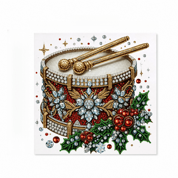 Christmas Diamond Art Kit, Sparkling Holiday Drum Holly Design Full Drill Pearl Diamond Art for Adults, Christmas Home Decoration Craft Kit, 9.8 Inch