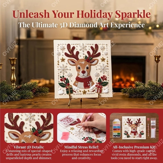 Christmas Diamond Art Kits for Adults 5D DIY Paint with Frame Holiday Decor Craft by OVFUIZ
