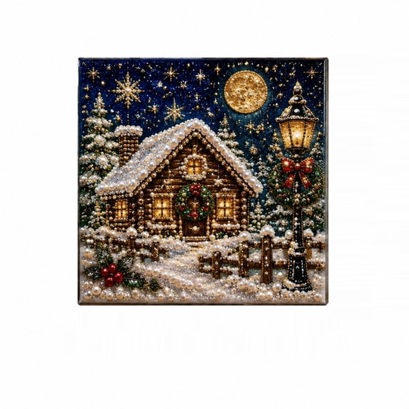 Christmas Diamond Art Kit for Adults 5D Full Drill Snowy Cabin Christmas Wall Art Home Holiday Decor