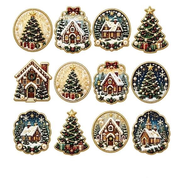 Christmas Diamond Art Kits for Adults, 12pc DIY Wood Small Diamond Art Kits for Christmas Tree Decoration, Diamond Art Christmas for Holiday Gift Tree Decor