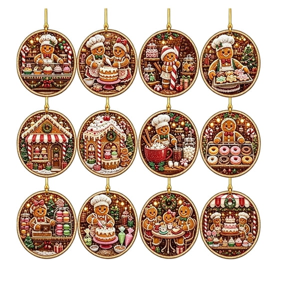 Christmas Diamond Art Kits for Adults, 12pc DIY Wood Small Diamond Art Kits for Christmas Tree Decoration, Diamond Art Christmas for Holiday Gift Tree Decor