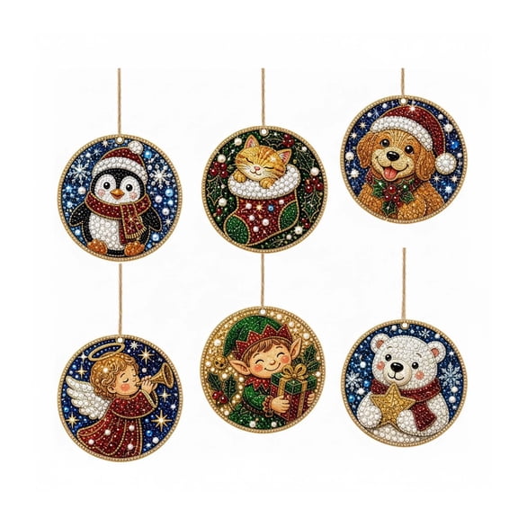 Christmas Diamond Art Kits for Adults, 6 Pack DIY Pearl Art Diamond Painting Craft, Acrylic Holiday Hanging Pendant Ornaments for Christmas Tree, 3.54 x 3.54 In