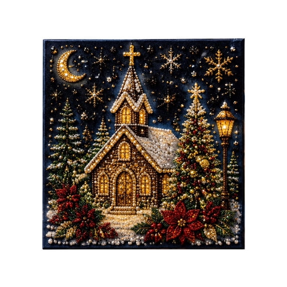 Christmas Diamond Art Kits for Adults with 8X8 Inch Church Night Scene Design, Festive Diy Diamond Painting Kit for Holiday Home Crafting, Christmas Wall Art Decor Gift 1 Pack