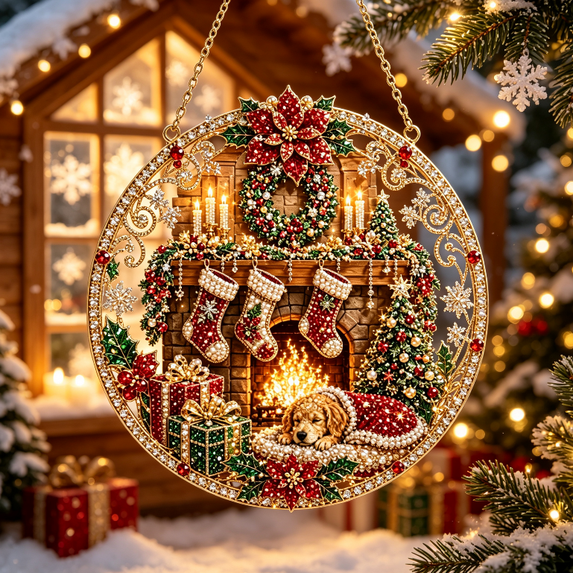 Christmas Diamond Art Kits for Adults, Acrylic Hanging Suncatcher | Double Sided Christmas Diamond Painting, Special Shaped Diamonds, Hanging Chain,Complete DIY Craft Tools,Hanging Ornament Style H