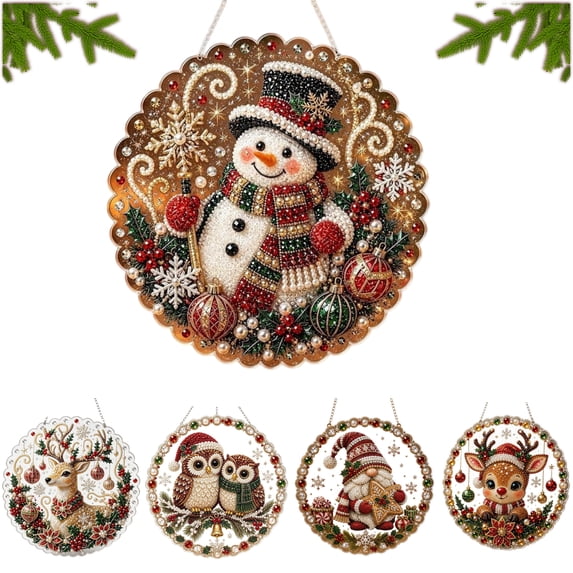 Christmas Diamond Art Kits for Adults, DIY Pearl Art Christmas Ornament Kit, Christmas Tree Decorative Hanging Ornaments for Front Door Wall Home Decor