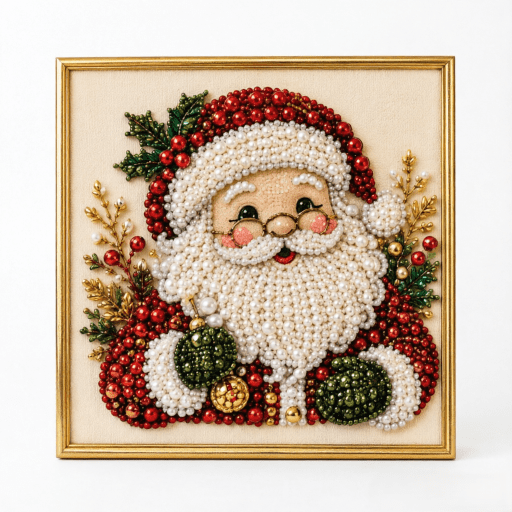 Christmas Diamond Art Kits for Adults, Peal Santa Bead Embroidery Set Framed Festive Holiday Home Decor Wall Art Tabletop Display Full Drill Beaded Santa