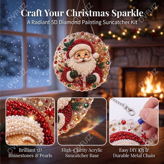 Christmas Diamond Art Kits for Adults Suncatcher Hanging Window Decoration with Santa Snowman Reindeer Winter Holiday Season Home Craft Gift by OVFUIZ