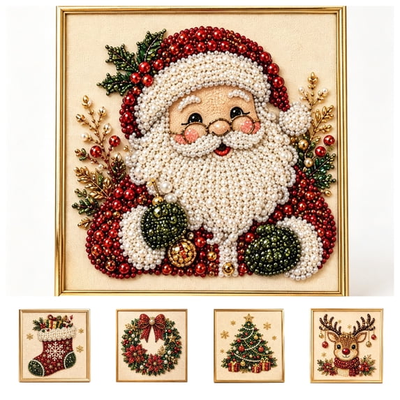 Christmas Diamond Art Kits Clearance for Adults Pearl Diamond Art DIY Kits DIY Pearl Painting Kit for Adults & Beginners (Santa)