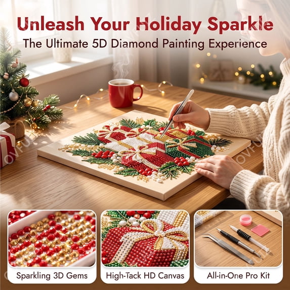 Christmas Diamond Art Kits for Adults 5D DIY Paint with Frame Holiday Decor Craft by OVFUIZ