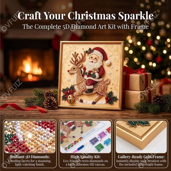 Christmas Diamond Art Kits for Adults 5D DIY Paint with Frame Holiday Decor Craft by OVFUIZ