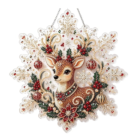 Christmas Diamond Art Kits for Adults,Acrylic Snowflake Suncatcher DIY Pearl Diamond Painting Hanging Ornament(11.8 Inch)