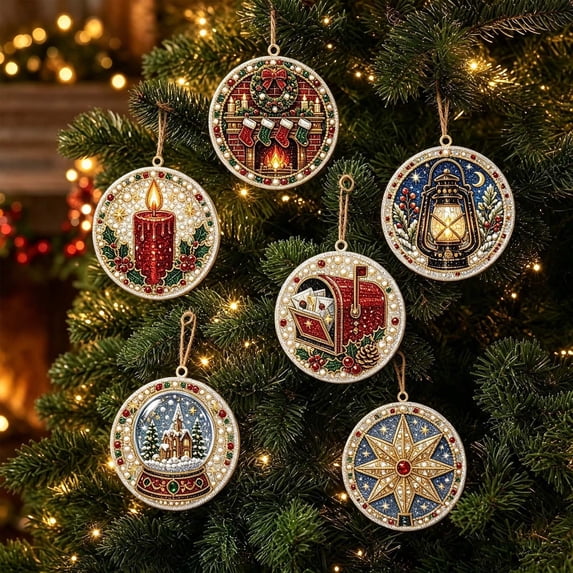 Christmas Diamond Art Kits for Adults, Hanging Ornaments for Christmas Tree Wooden DIY Painting Set