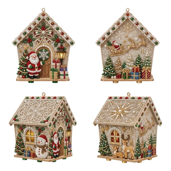 Christmas Diamond Art Painting Kits for Adults, 3D Gingerbread House Pearl Art Kits for Adults, DIY Special-Shaped Tabletop Ornament, Window Hanging Decor Gift for Home & Garden