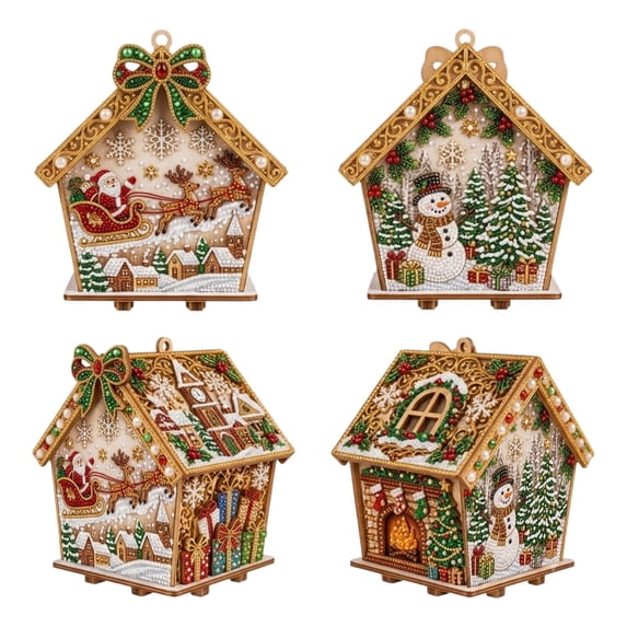 Christmas Diamond Art Painting Kits for Adults, 3D Gingerbread House Pearl Art Kits for Adults, DIY Special-Shaped Tabletop Ornament, Window Hanging Decor Gift for Home & Garden