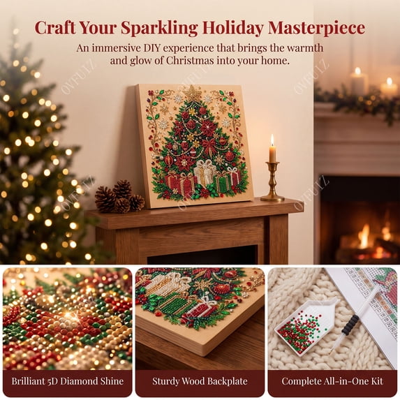 Christmas Diamond Art Painting Kits for Adults All-in-One Complete Craft Set, Beginner-Friendly Holiday Themed Tabletop Decor Ornament for Home Desk Shelf Display Gift by OVFUIZ
