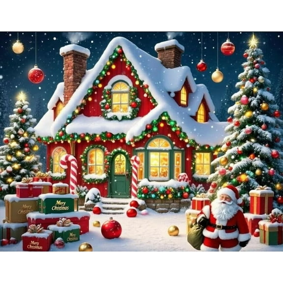 Christmas Diamond Art Painting Kits for Adults,Christmas House 5D Diamond Painting Dots Art Kits for Beginner,DIY Holiday Full Round Gem Crystal Art Paint by Diamond, Home Wall Decor 12x16 Inch