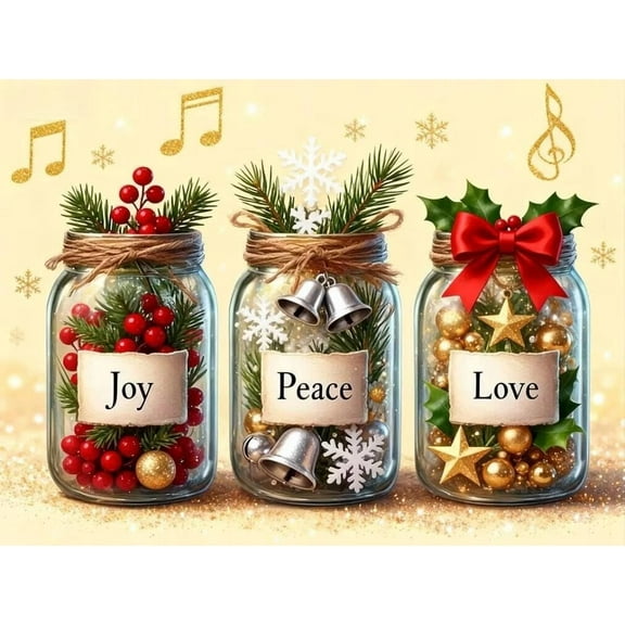 Christmas Diamond Art Painting Kits for Adults,Joy,Peace,Love,Inspirational 5D Diamond Painting Dots Art Kits for Beginner, DIY Full Round Gem Crystal Art Paint Home Wall Decor 8x12 Inch