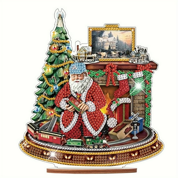 Christmas Diamond Art Painting Table Decoration, 5D DIY Diamond Art Table Decoration, Special Shape Gemstone Digital Kit Art Crafts Office Desktop Decoration