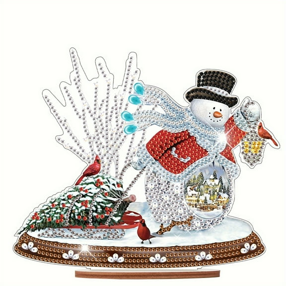 Christmas Diamond Art Painting Table Decoration, Snowman 5D DIY Diamond Art Table Decoration, Special Shape Gemstone Digital Kit Art Crafts Office Desktop Decoration