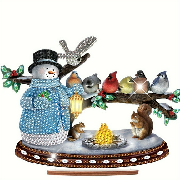 Christmas Diamond Art Painting Table Decoration, Snowman Birdie 5D DIY Diamond Art Table Decoration, Special Shape Gemstone Digital Kit Art Crafts Office Desktop Decoration
