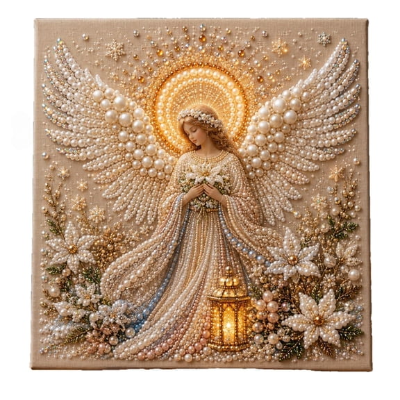 Christmas Diamond Art Pearl Angel Painting Kit, 8X8 Inch Canvas 5D Diamond Painting, Creative Holiday Wall Decor for Adults, Christmas Gift for Women 1 Pack