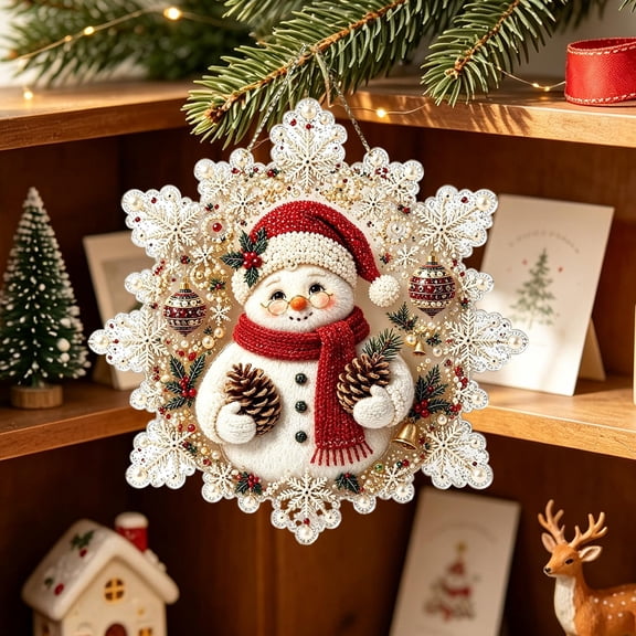 Christmas Diamond Art Suncatcher, 3.15Inch Snowflake Shape Snowman Christmas Ornament for Christmas Tree, Christmas Gifts for Family and Friends