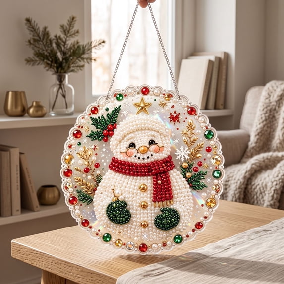 Christmas Diamond Art, Suncatcher Craft Kit with Sparkling Beads and Easy Instructions, Relaxing DIY Holiday Project for Window Decor Family Craft Time Christmas Party Home Display Gift-A