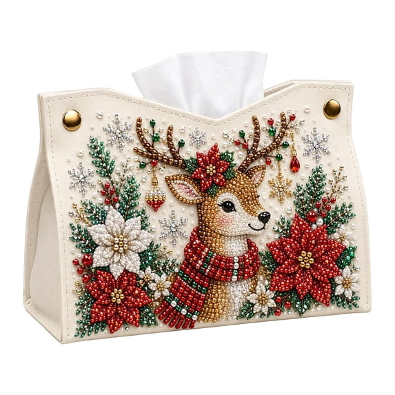 Christmas Diamond Art Tissue Box Cover, DIY Pearl Art Kit For Adults, Leather Decor Tissue Holder For Beginners & Craft Lovers