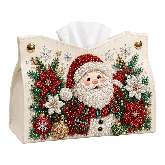 Christmas Diamond Art Tissue Box Cover, DIY Pearl Art Kits for Adults, Leather Decor Paper Towel Bag for Beginners Family Craft Lovers