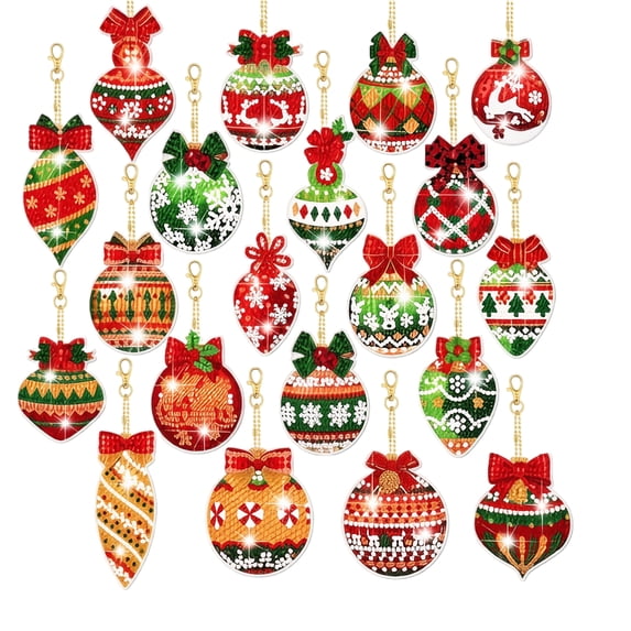 Christmas Diamond Painting Keychain Kit with 5D Full Drill Rhinestone Acrylic Pendants, 20 Pack Assorted Festive Holiday Designs, for Adults and Teens, Diy Decoration Craft Kit