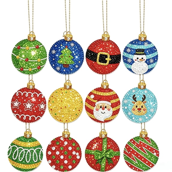 Christmas Diamond Painting Keychain Kit with 5D Rhinestone Mosaic, 12-Pack Assorted Festive Designs, for Student and Beginners, Diy Craft Set