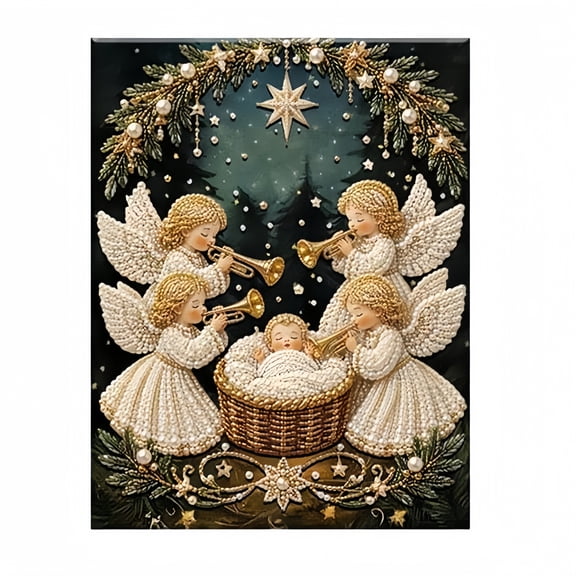 Christmas Diamond Painting Kit,15.75X11.81In Nativity and Angel Full Drill Framed Rhinestone Art Wall Decor Diy Holiday Craft