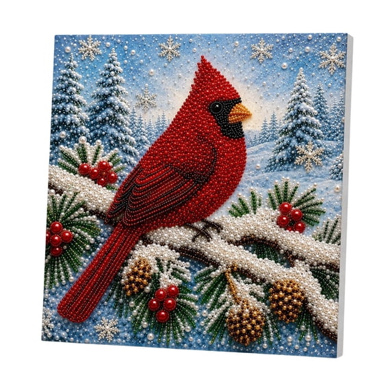 Christmas Diamond Painting Kit For Adults, Cardinal Dot Art With Pearls, DIY 5D Crystal Rhinestone Embroidery Craft, Holiday Home Wall Decor Gift