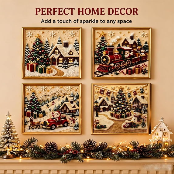 Christmas Diamond Painting Kit With Frame, Complete Christmas Diamond Art Kits For Adults Beginners, All-in-One DIY Diamond Painting Kits, Craft Supplies For Holiday Art Making