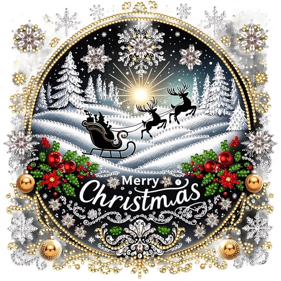 Christmas Diamond Painting Kit for Adults 12X12 Inch Santa Sleigh 5D Diy Rhinestone Art, Holiday Craft for Home Wall Decor, Festive Gift 1 Pack