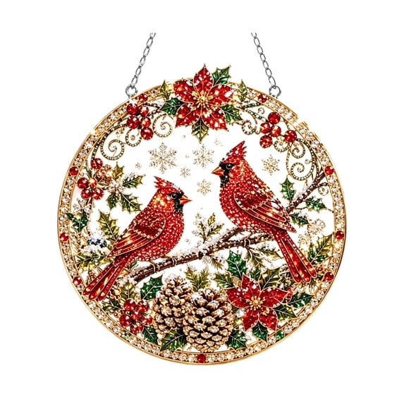 Christmas Diamond Painting Ornament Kit 7.87 x 7.87 Inch, Cardinal Bird Design DIY Pearl Art Hanging Decoration Craft Set for Holiday Tree Decor