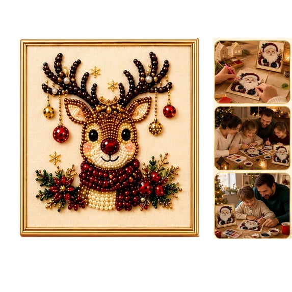 Christmas Diamond Painting Pearl Painting Kits Christmas Beginner Friendly Gem Dot Art Supplies Festive Santa Reindeer Pattern DIY Craft for Family Indoor Christmas Season Activity,D