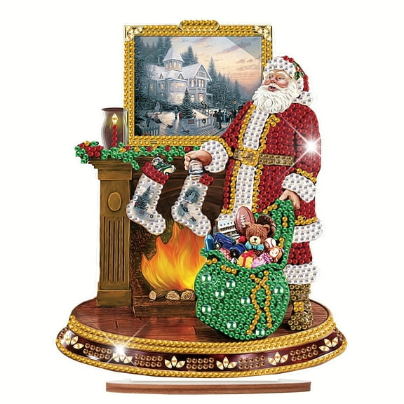 Christmas Diamond Painting Table Decoration, Santa Claus 5D DIY Diamond Art Table Decoration, Special Shape Gemstone Digital Kit Art Crafts Office Desktop Decoration