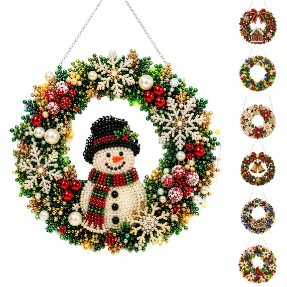 Christmas Diamond Painting Wreath Kit With LED String Lights Christmas Diamond Art Pearl Art Kits For Adults DIY Acrylic Light Up Hanging Wreath Ornament For Window Wall Xmas Holiday Gift,G