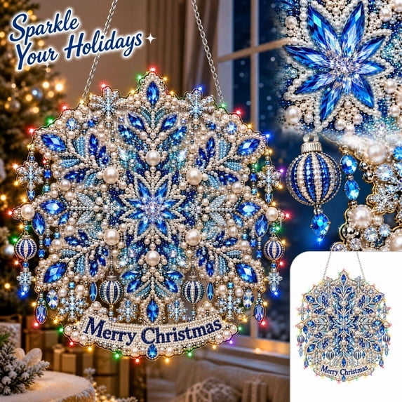 Christmas Diamond Painting Wreaths For Front Door Hanging Ornament Light Up Pearl Diamond Art Kits For Adults Christmas Decorations For Window Wall Decor(9.84")