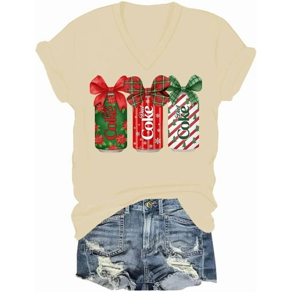 Christmas Diet Coke Vneck Shirt Coquette Bow Diet Coke T-Shirt Chritsmas Merry Xmas Tees