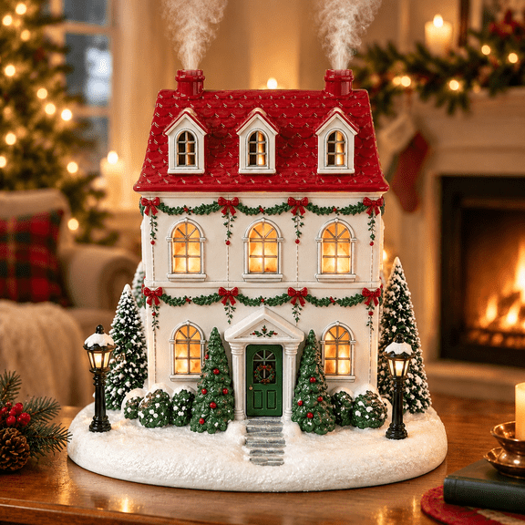 Christmas Diffuser, Christmas House Diffuser with Light and Mist, Christmas Diffusers for Home, Lighted Christmas Village Decor (A, 1PC)