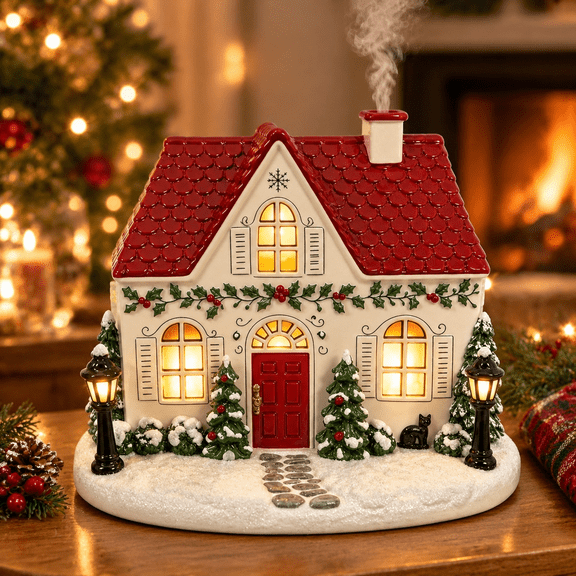 Christmas Diffuser, Christmas House Diffuser with Light and Mist, Christmas Diffusers for Home, Lighted Christmas Village Decor (C, 1PC)
