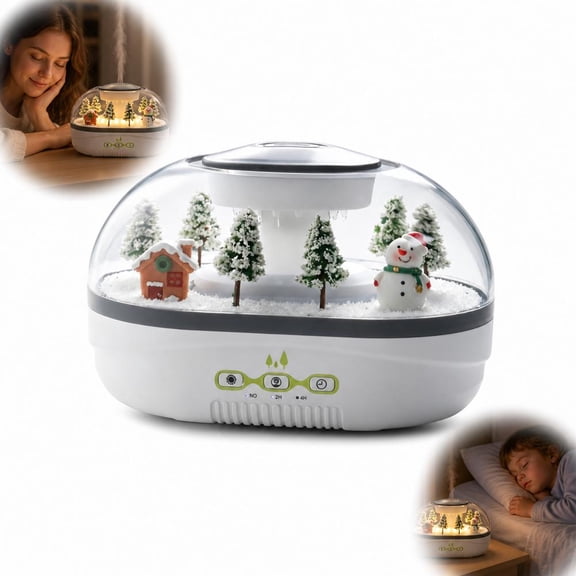 Christmas Diffuser Snow Village Micro-Landscape Essential Oil Diffuser, 400ml Mist Humidifier with Warm Light, 2H/4H Timer Settings, Auto Shut-Off, Bedroom Office Desktop Decor