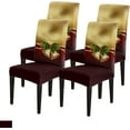 thumbnail image 1 of Christmas Dining Chair Covers, Merry Christmas Ribbons Bell Winter Xmas Poinsettia Leaves Stretch Parsons Chair Slipcovers Protector Chair Cover for Dining Room， Set of 4, 1 of 6