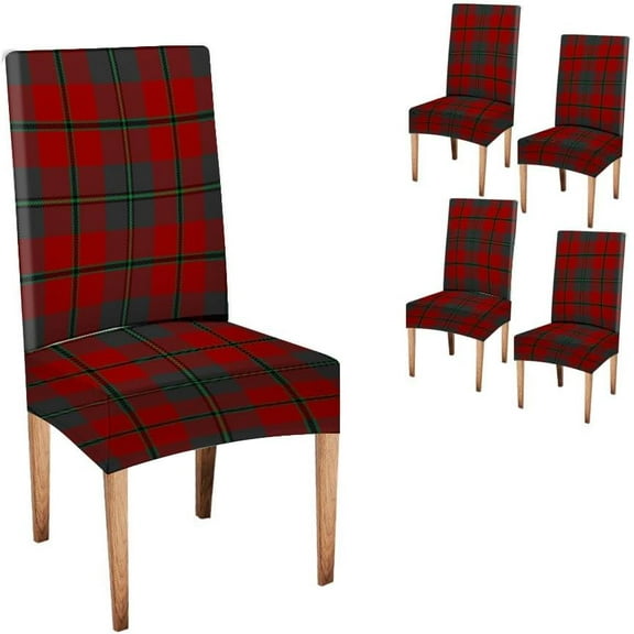 Christmas Dining Chair Covers Set of 4,Red Green Plaid Dining Chair Covers Stretch Parsons Chair Slipcover with Skirt Chair Covers for Dining Room Restaurant Banque,Style-16