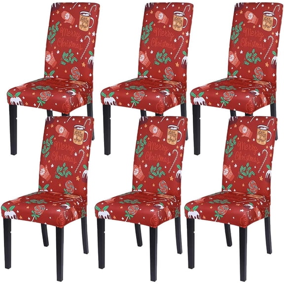 Christmas Dining Room Chair Covers Set of 6, Stretch Xmas Chair Slipcovers Protector, Spandex Washable Kitchen Parsons Chair Cover for Dining Room,Christmas Decor,Holiday Party(Christmas Red)