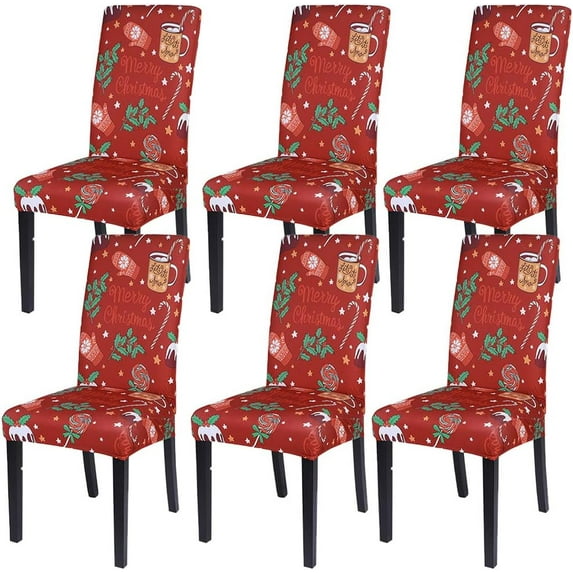 Christmas Dining Room Chair Covers Set of 6, Stretch Xmas Chair Slipcovers Protector, Spandex Washable Kitchen Parsons Chair Cover for Dining Room,Christmas Decor,Holiday Party(Christmas Red)